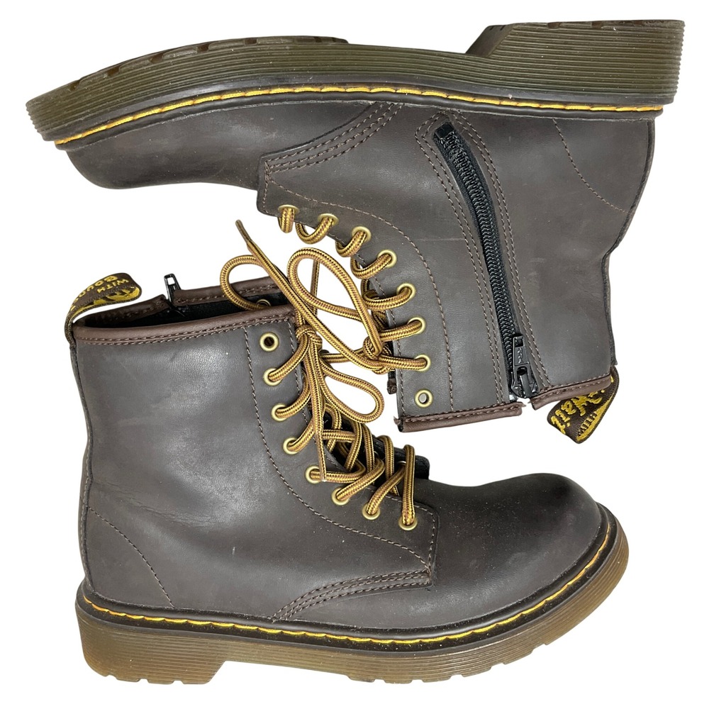 Dr. Martens 1460 J Boots Kids Size 3 Brown Docs Excellent Leather Zip Combat‎